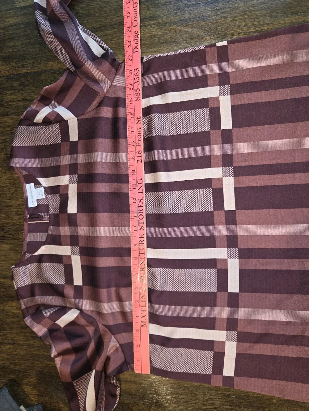 Liz Claiborne Burgundy and Blush Plaid‎ Long-Sleeve Blouse